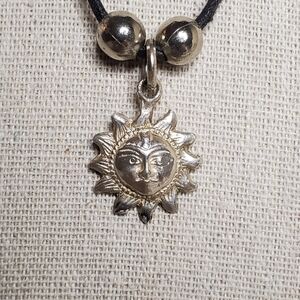 Sterling Sun Pendant on Black Cord Necklace